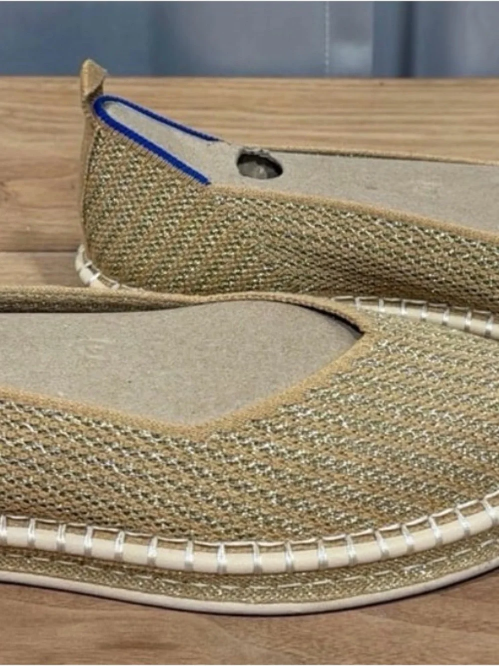 Rothy's Gold Stripe Espadrille Slip-On Flats